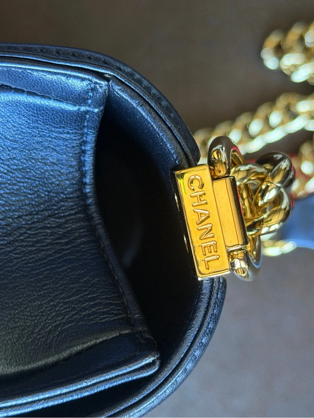 CHANEL Metallic Cube Embossed Lambskin Boy Flap Bag